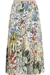 Gucci Pleated Floral-print Silk-crepe Midi Skirt In White