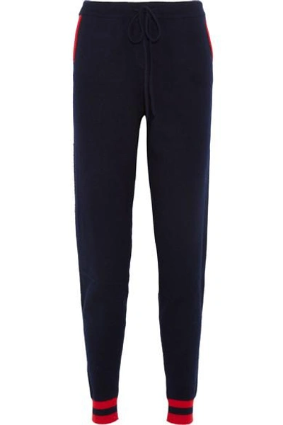 Chinti & Parker Cherry Intarsia Cashmere Track Pants In Navy/multi