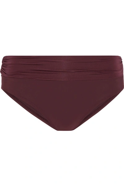 Heidi Klein Monaco Fold-over Pintucked Swim Bikini Bottoms In Burgundy