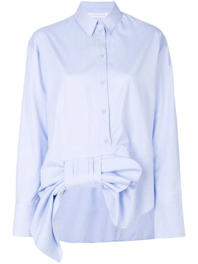 Victoria Victoria Beckham Asymmetric Bow-detailed Cotton Shirt In Oxford Blue