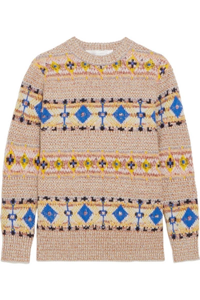 Victoria Beckham Fairisle Crewneck Jumper In Gray, Abstract, Neutrals. In Multi