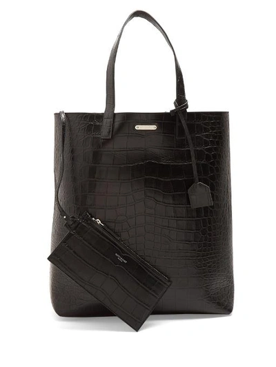 Saint Laurent Crocodile-effect Leather Tote In Black