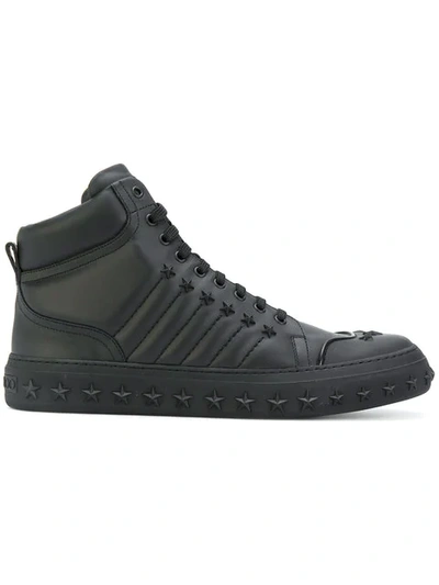 Jimmy Choo Cassius Black Sport Calf High Top Trainers With Stars