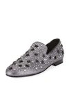 Jimmy Choo Sloane Gunmetal Fine Glitter Slippers With Stars And Crystals In Metallic