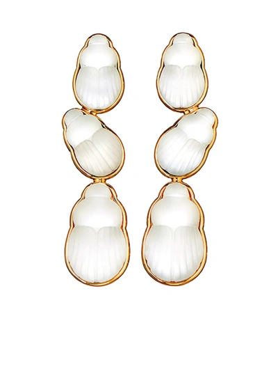 Lito Bianca Mother Of Pearl Scarab Drop Earrings In Ylwgold