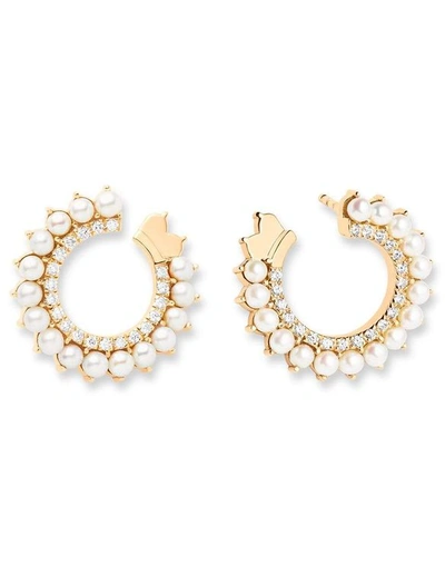 Nouvel Heritage Pearl And Diamond Vendome Earrings In Ylwgold