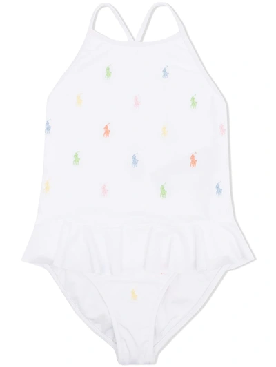 Ralph Lauren Girls White Kids Polo Pony Logo-print Swimsuit 0-3 Months