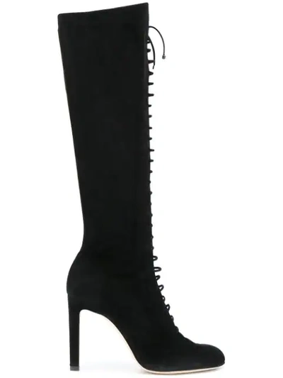 Jimmy Choo Desiree 100 Black Cashmere Suede Knee High Boots