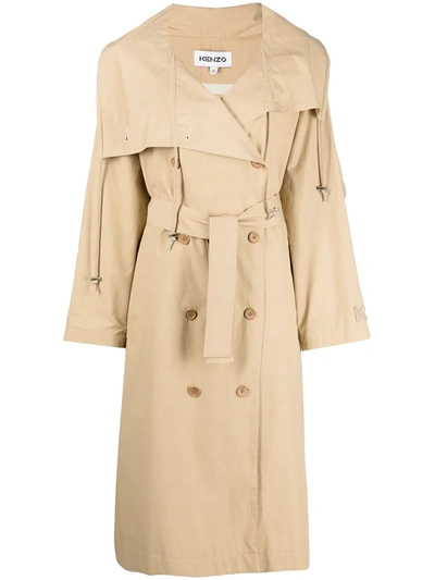 Kenzo Double-breasted Trench Coat In Beige