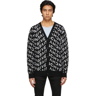 Givenchy Black & White Refracted Logo Cardigan In 004 Black/w