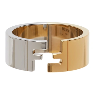 Fendi Ff-band Bi-colour Ring In Soft Gold+palladium