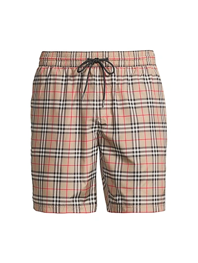 Burberry Guildes Archival Check Swim Trunks In Beige