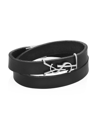 Saint Laurent Wrap-around Logo Bracelet In 1000 Black