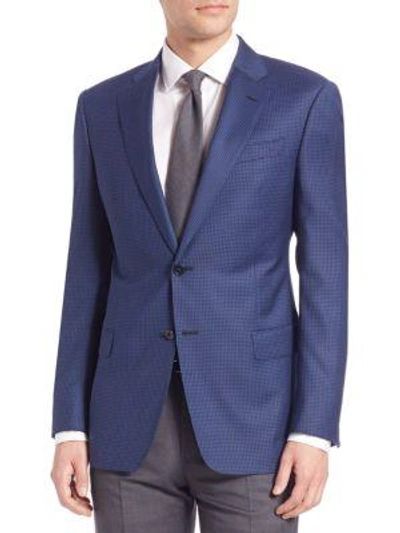 Giorgio Armani Regular Fit Houndstooth Sportcoat In Navy