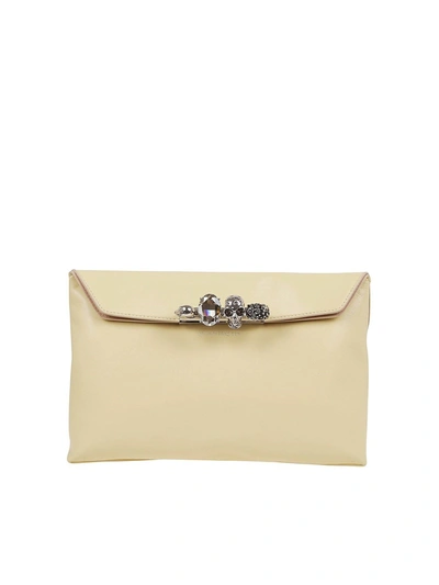 Alexander Mcqueen Four Ring Embellished Pouch In Yellow