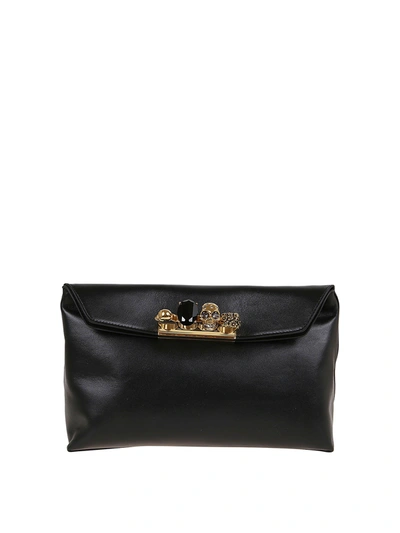 Alexander Mcqueen Four Ring Embellished Pouch In Black