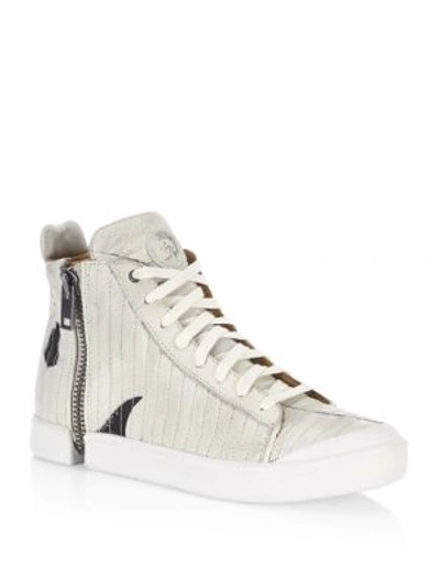 Diesel Side-zip Leather Sneakers In Grey