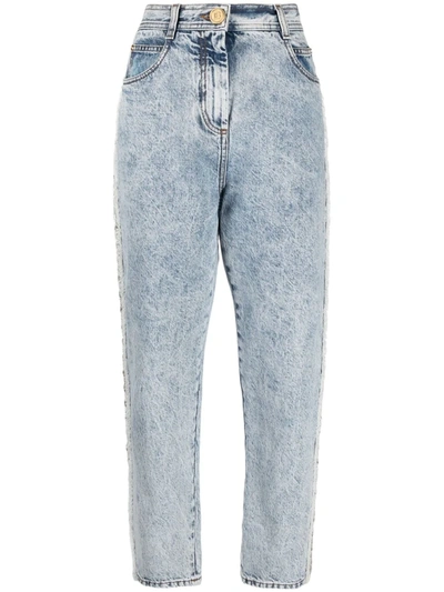 Balmain Acid-effect Straight-leg Jeans In Blue