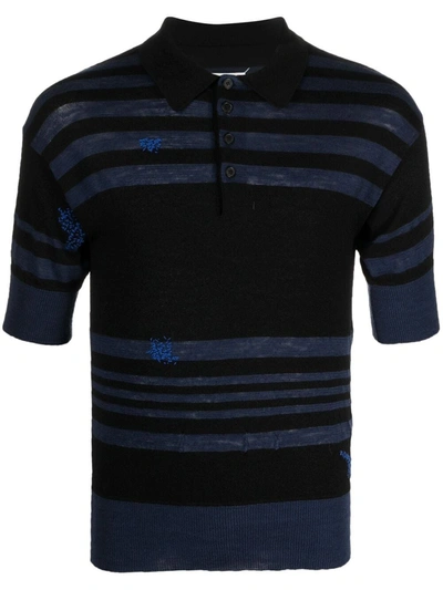 Maison Margiela Striped Knitted Polo Shirt In Black