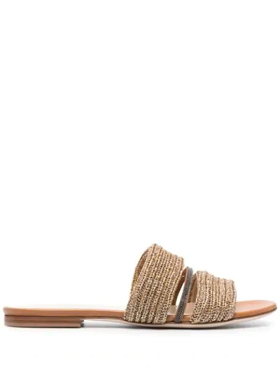 Fabiana Filippi Jewel Detail Slides In Beige In Gold