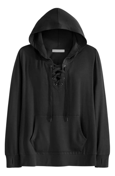 Adyson Parker Women's Laceup Hoodie With Built In Mask In Black