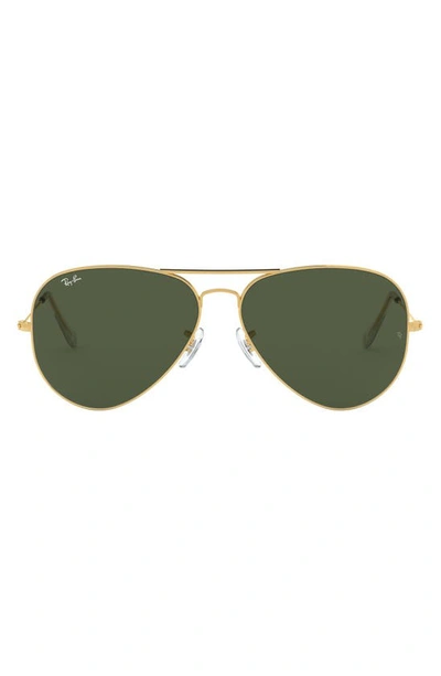 Ray Ban 62mm Aviator Sunglasses In Gold/ Green Solid