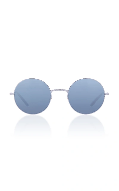 Garrett Leight Seville Silver-tone Round-frame Sunglasses In Blue