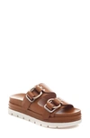 Jslides Baha Leather Double-buckle Slide Sandals In Tan Leather