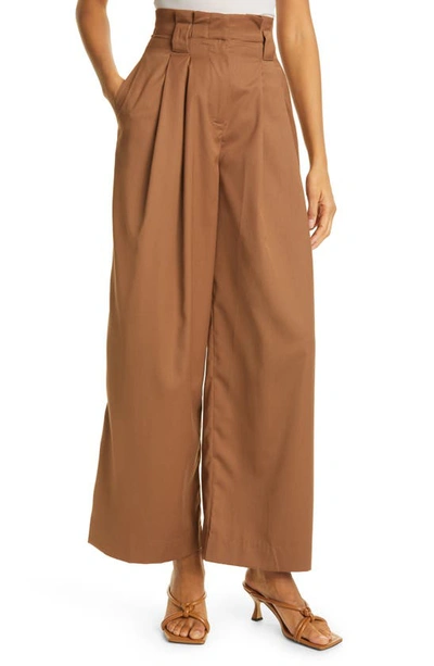 Aje Absolute High Waist Wide Leg Pants In Camel