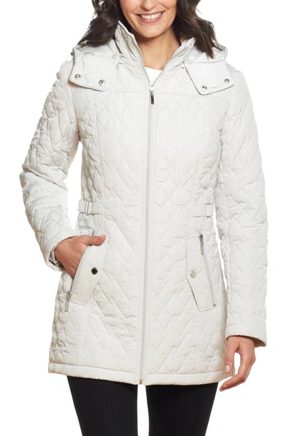 Gallery Quilted Jacket With Removable Hood In Cream
