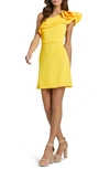 Ieena For Mac Duggal Ieena For Mac Dugal Ruffle One-shoulder Dress In Lemon