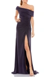 Ieena For Mac Duggal Off-the-shoulder Shirred Jersey Gown In Charcoal