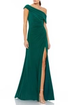 Ieena For Mac Duggal Off-the-shoulder Shirred Jersey Gown In Emerald
