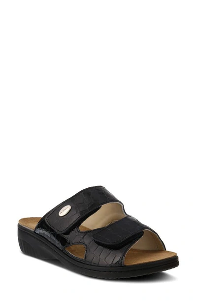 Flexus By Spring Step Almeria Slide Sandal In Black Patent Leather