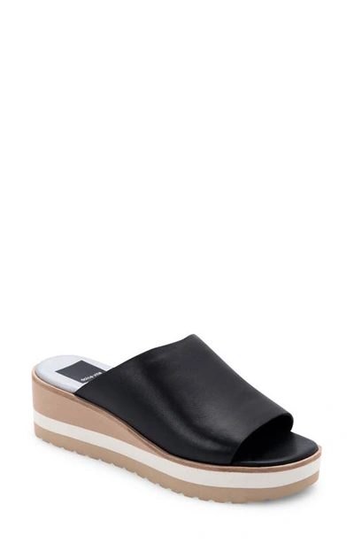 Dolce Vita Freta Wedge Sport Slide Sandals Women's Shoes In Black Leather