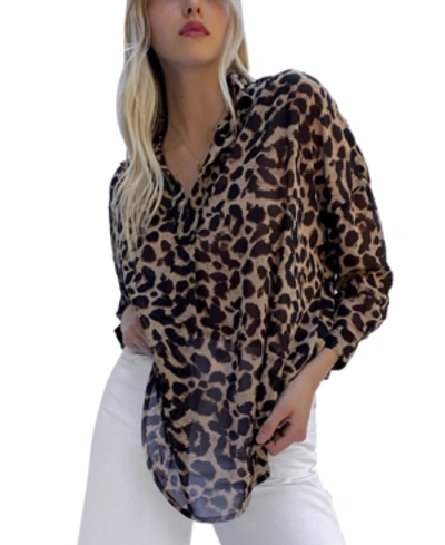 French Connection Leopard Print Button Down Shirt In Large Leopard