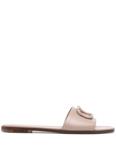 Valentino Garavani Vlogo Signature Flat Sandals In Pink/beige/grey