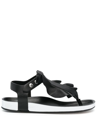 Isabel Marant Isele Ruffle Leather Thong Sandals In Black