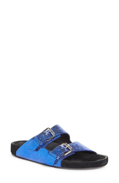 Isabel Marant Lennyo Metallic Snakeskin-embossed Leather Slides In 30bu Blue