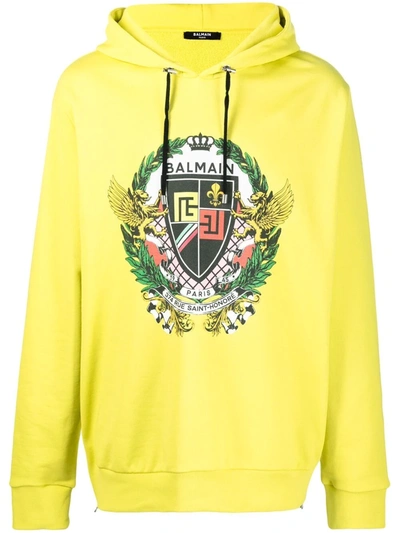 Balmain Mens Anis Multicolore Graphic-print Oversized Cotton-jersey Hoody L In Yellow
