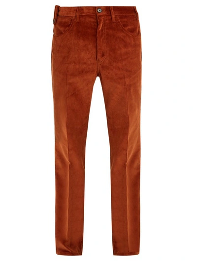 Prada Straight-leg Cotton-corduroy Trousers In Orange