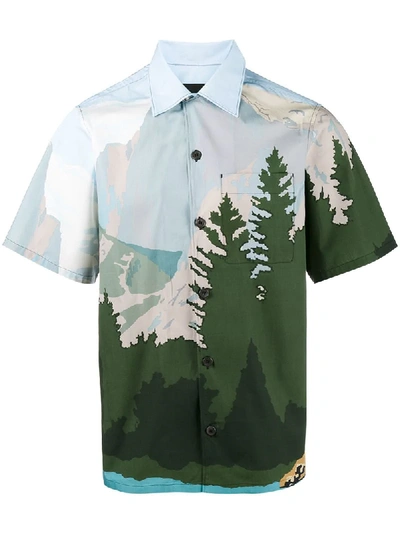 Prada Camp-collar Printed Cotton-poplin Shirt - Light Blue In Green