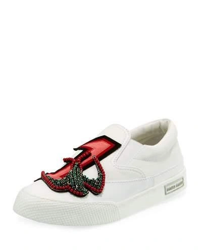 Miu Miu Leather Embellished Slip-on Sneaker In White