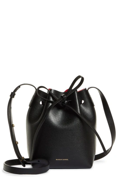 Mansur Gavriel Classic Mini Textured-leather Bucket Bag In Black
