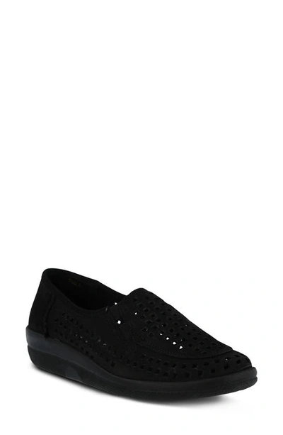 Spring Step Twila Perforated Leather Loafer In Black Leather
