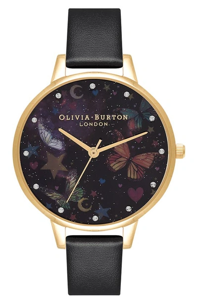 Olivia Burton Olivia Burtron Women's Night Garden Black Leather Strap Watch 30mm