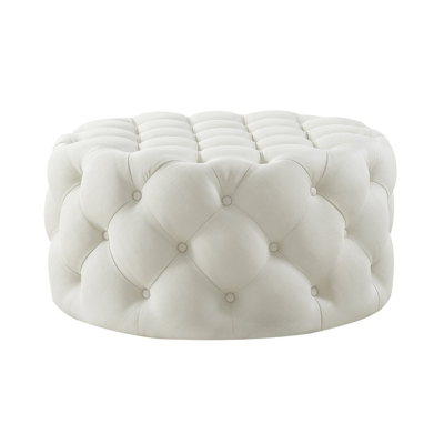 Inspired Home Bella Upholstered Tufted Allover Round Cocktail Ottoman In White