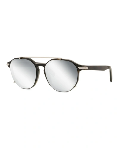 Dior Men's Blacksuit Round Brow-bar Sunglasses In Havana/other / Smoke Mirror