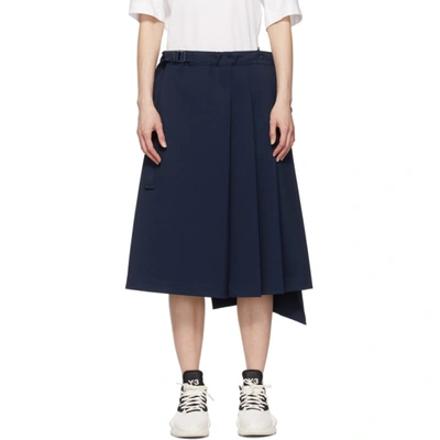 Y-3 Classic Refined Stretch Wool Skirt In Collegiate Navy