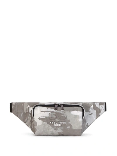 Dolce & Gabbana Camouflage-print Nylon Belt Bag With Branded Tag In White/black